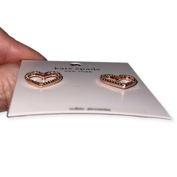 KATE SPADE Pave Heart Earrings Rose Gold Cubic Zirconia Stud Pierced Earrings - Picture 2 of 6